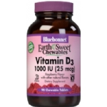 Bluebonnet Kosher EarthSweet Vitamin D3 1000 IU Chewable Raspberry Flavor 90 Tablets