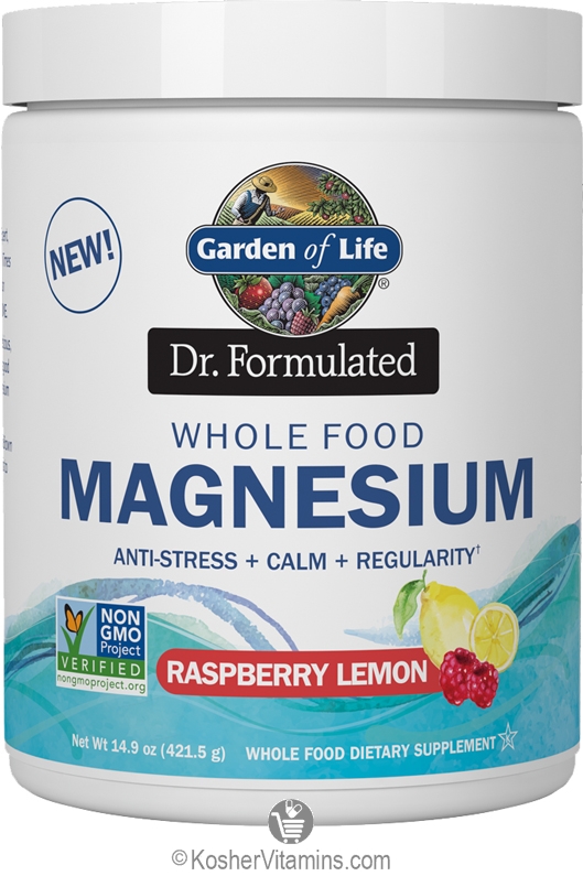 Garden of Life Kosher Dr. Formulated Whole Food Magnesium Anti Stress+Calm+Regularity  Raspberry Lemon Flavor 14.9 OZ - Koshervitamins.com