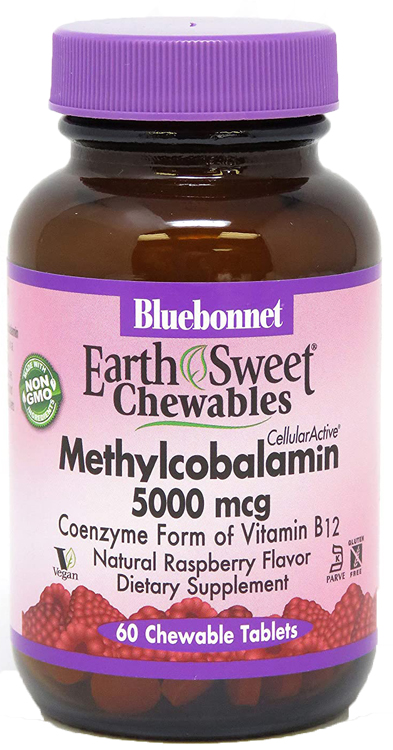 Bluebonnet Kosher EarthSweet Methylcobalamin (Vitamin B12) 5000 Mcg  Chewable Raspberry Flavor 60 Tablets - Koshervitamins.com