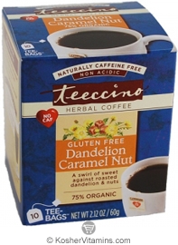 Teeccino Kosher Herbal Coffee Alternative Dandelion Caramel Nut Gluten Free  10 Tee-bags - Koshervitamins.com